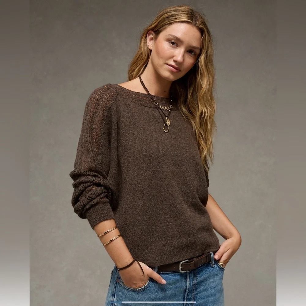 American Eagle Outfitters Women's Brown Knit Sweater Size Large New With Tags